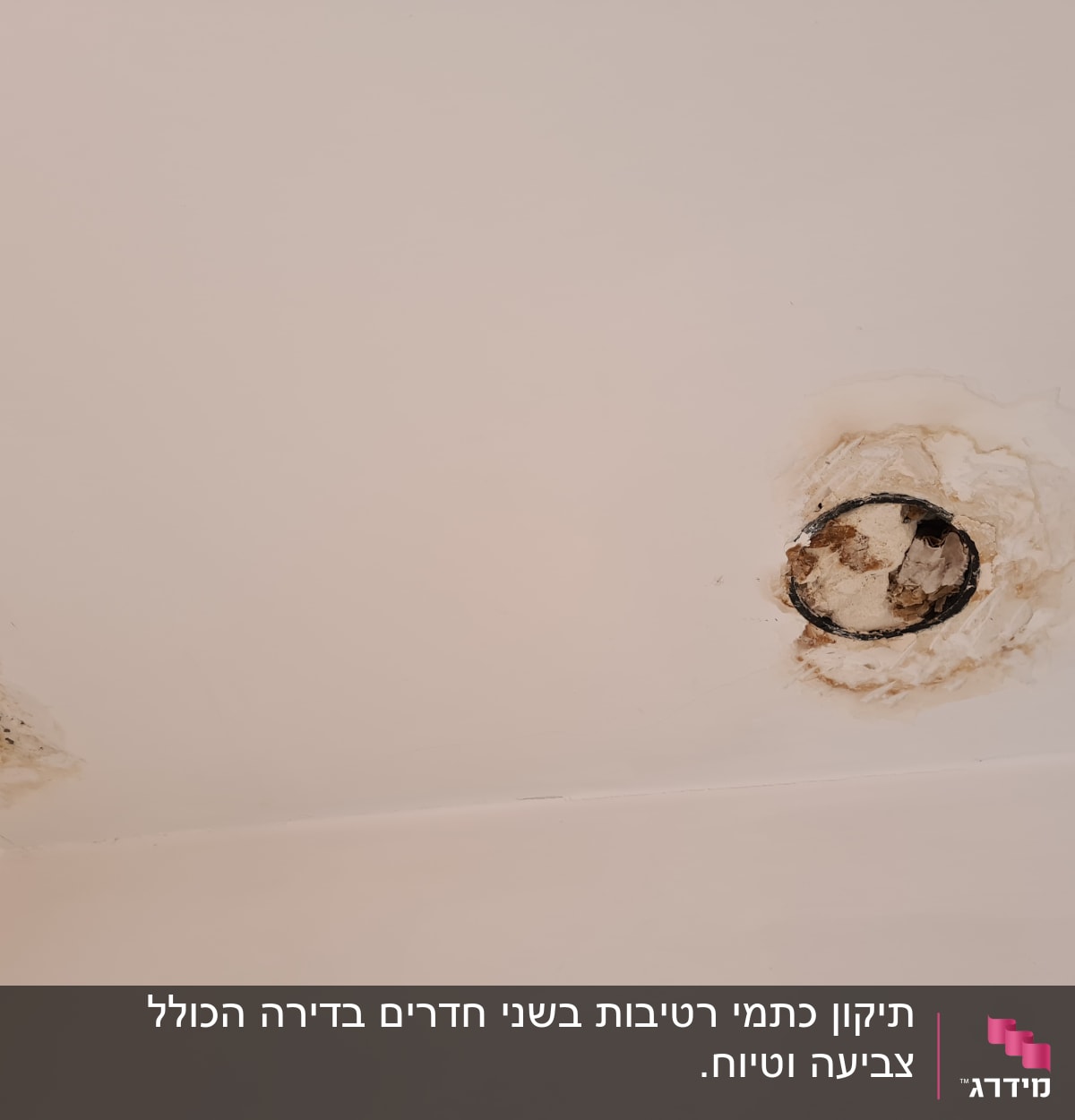 תקרה עם כתמי רטיבות וחורים